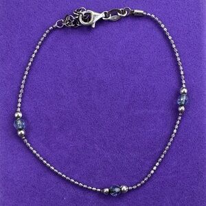 💛 Vintage 925 Sterling Silver Blue Crystal Beaded Bracelet / Anklet | Delicate